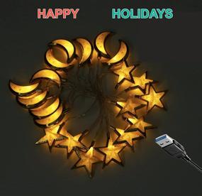 img 4 attached to 🌟 Gold Moon Star LED String Lights USB - Festive Party Decoration, Safe & Cool Indoor Decor for Holidays, Birthdays, and Special Occasions - Includes 20PCS/Set (Gold-WW)