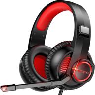 🎧 gaming headset xbox/ps4/ps5/pc/mac – 50mm dual driver stereo surround sound, red led, mic, noise cancelling, over ear headphones logo
