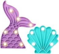 🎉 mermaid party decorations - set of 2 cute mermaid tail night lights in purple and blue, shell night lamp with battery power - perfect mermaid party supplies for birthdays, table decor, bedrooms, and living rooms - ideal for girls and kids логотип