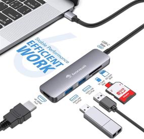 img 2 attached to 🔌 USB C Hub HDMI Adapter for MacBook Pro 2019/2018/2017 | 5-in-1 USB Type C Hub with 4K HDMI, SD/TF Card Reader, and 2 USB 3.0 Ports