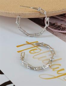 img 2 attached to 💎 14k Gold/White Gold Link Hoop Earrings for Women - Stylish Chain Hoop Earrings for Girls (Dia.20mm)