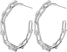 img 3 attached to 💎 14k Gold/White Gold Link Hoop Earrings for Women - Stylish Chain Hoop Earrings for Girls (Dia.20mm)