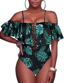 img 4 attached to 👙 Ruffled Shoulder Monokini - Elegant Women's Swimwear by Tempt Me