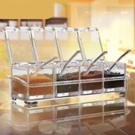 🌶️ aiqi clear seasoning rack spice pots - 4 piece acrylic box set with cover and spoon - storage container condiment jars - cruet for kitchen organization logo