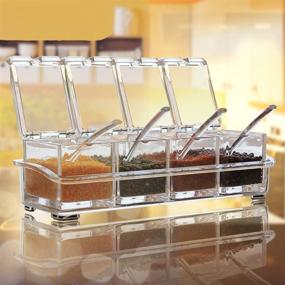 img 4 attached to 🌶️ AIQI Clear Seasoning Rack Spice Pots - 4 Piece Acrylic Box Set with Cover and Spoon - Storage Container Condiment Jars - Cruet for Kitchen Organization