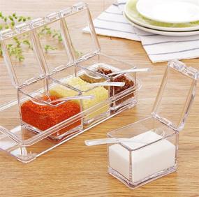 img 2 attached to 🌶️ AIQI Clear Seasoning Rack Spice Pots - 4 Piece Acrylic Box Set with Cover and Spoon - Storage Container Condiment Jars - Cruet for Kitchen Organization