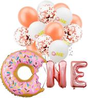 donut balloon kit - complete 26-piece set for first birthday party decorations - includes donut one foil letter balloons, 7 rose gold balloons, 7 rose gold confetti balloons, 7 one printed balloons, and 1 ribbon логотип