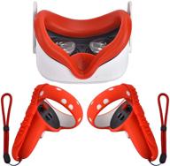 🔴 enhance your oculus quest 2 experience with silicone controller grip cover & face cover combo - red | sweatproof & anti-collision vr headset accessories logo