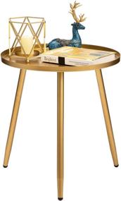 img 4 attached to 🌼 HollyHOME Small Round End Table: Modern Metal Waterproof Outdoor/Indoor Side Table for Small Spaces - Contemporary Nightstand/Sofa Coffee Table, Gold, 19.69" H x 18.11" D