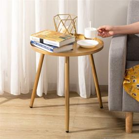 img 1 attached to 🌼 HollyHOME Small Round End Table: Modern Metal Waterproof Outdoor/Indoor Side Table for Small Spaces - Contemporary Nightstand/Sofa Coffee Table, Gold, 19.69" H x 18.11" D
