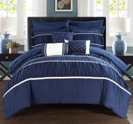 chic home cheryl comforter set with pleated ruched ruffled 🛏️ bedding, sheet set, and decorative pillows shams included - queen size (navy) logo