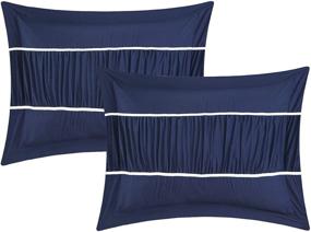 img 1 attached to Chic Home Cheryl Comforter Set with Pleated Ruched Ruffled 🛏️ Bedding, Sheet Set, and Decorative Pillows Shams Included - Queen Size (Navy)