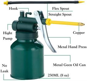 img 2 attached to Hexin Metal Oil Can - Green Pistol Oiler Pump with 2 Spouts (Straight & Flex) - Perfect for Efficient Lubrication Needs