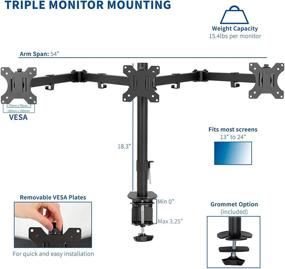 img 1 attached to 🖥️ Черная стойка для трех мониторов VIVO, регулируемая с гибкой конструкцией, поддерживает 3 экрана до 24 дюймов - STAND-V003Y