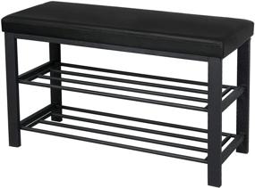 img 3 attached to 👞 Finnhomy Entryway Shoe Rack with Cushioned Seat: 2 Shelves Storage Bench w/Faux Leather Top Bed Bench, Black – Organize and Complement Your Entry Space!