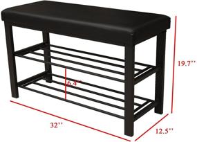 img 2 attached to 👞 Finnhomy Entryway Shoe Rack with Cushioned Seat: 2 Shelves Storage Bench w/Faux Leather Top Bed Bench, Black – Organize and Complement Your Entry Space!