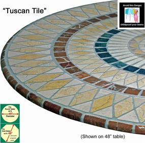 img 2 attached to 36-48 Inch Round Elastic Edge Fitted Vinyl Table Cover with Tuscan Tile Pattern in Brown Tan