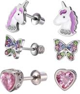 🦄 hypoallergenic screwback toddler girls' jewelry: unicorn butterfly design logo