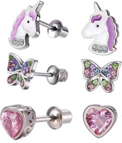 img 4 attached to 🦄 Hypoallergenic Screwback Toddler Girls' Jewelry: Unicorn Butterfly Design