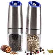 🧂 gravity salt and pepper grinder set - pack of 2 electric pepper mill shakers with induction tilting, automatic start, blue led light, adjustable coarseness - one hand operation switch, spices shaker logo