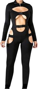 img 3 attached to 🔥 Womens Hollow Out Bodycon Buckle Jumpsuit with High Neck, Long Sleeves, Biker Short - Sexy Club Bodysuit Rompers by MALCIKLO