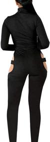 img 2 attached to 🔥 Womens Hollow Out Bodycon Buckle Jumpsuit with High Neck, Long Sleeves, Biker Short - Sexy Club Bodysuit Rompers by MALCIKLO