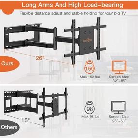 img 2 attached to 📺 Perlegear Full Motion TV Wall Mount Bracket - Long Arm Extension Articulating Swivel Tilt for 32-85" Flat Curved QLED, OLED, LED, LCD 4K TVs - Max VESA 600x400mm - Holds up to 150LBS