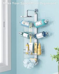 img 3 attached to 🚿 iSPECLE Stainless Steel Adjustable Shower Caddy Over Shower Head - No Drilling 3 Tier Organizer with Suction Cup Hooks - Silver