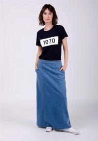 img 1 attached to 👖 Matilda Denim Maxi Skirt - Stylish Palewash Long Jean Skirt with Stretch (US 10-20)