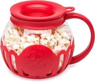 ecolution original microwave micro-pop popcorn popper, 1.5 quart snack size, borosilicate glass, silicone lid, red, dishwasher safe, bpa free logo