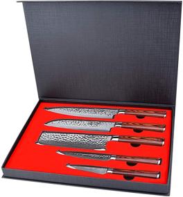 img 3 attached to 🔪 Professional 5 Piece Kitchen Knife Set – Yarenh Chef Knife Set with Japanese High Carbon Damascus Steel Blade – Pakka Wood Handle – Gift Box Packaging – Sharp Vegetable Knives Sets HYZ-Series