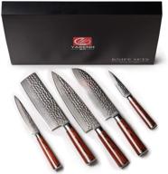 🔪 professional 5 piece kitchen knife set – yarenh chef knife set with japanese high carbon damascus steel blade – pakka wood handle – gift box packaging – sharp vegetable knives sets hyz-series logo