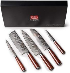 img 4 attached to 🔪 Professional 5 Piece Kitchen Knife Set – Yarenh Chef Knife Set with Japanese High Carbon Damascus Steel Blade – Pakka Wood Handle – Gift Box Packaging – Sharp Vegetable Knives Sets HYZ-Series