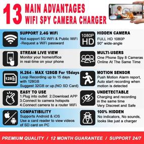 img 2 attached to 📸 Ultimate Spy Camera: Wireless Hidden WiFi Charger with Remote View - 1080P HD Nanny Cam - USB Spy Camera Charger for Indoor Security - Motion Activated Recorder - iOS Android Compatible, Black