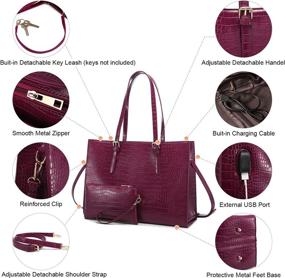 img 2 attached to 👜 LOVEVOOK Crocodile Pattern Laptop Bag for Women - Water Resistant Work Briefcase with Large Capacity, Classic Stylish Office Tote Bag Shoulder Bag, 15.6-inch, Dark Wine Red