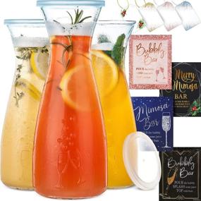 img 4 attached to Prestige Mimosa Bar Kit: 3 Glass Carafes with Lids 27oz, Brunch Décor, Pitcher with Plastic Carafe Lid – Perfect Mimosa Bar Supplies for Baby & Bridal Shower Decorations and Celebration!