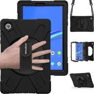 braecn case for lenovo tab m10 fhd plus: heavy duty rugged shockproof hard case with shoulder/handle strap, kickstand - black logo