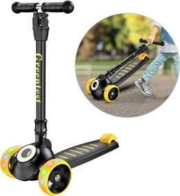 img 4 attached to 🛴 Greentest Scooter: Foldable & Adjustable 3-Wheel Scooter with Easy Turning for Boys and Girls - Flashing PU Wheels Included!