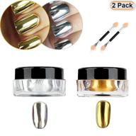 💅 2 pieces of hisight nail powder for nail art - mirror glitter chrome pigment powder, dust, sequins - gold & silver colors - nail art tools with sponge stick ×2 (silver & gold) logo
