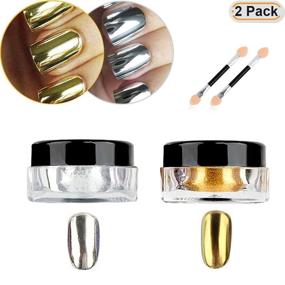 img 4 attached to 💅 2 Pieces of Hisight Nail Powder for Nail Art - Mirror Glitter Chrome Pigment Powder, Dust, Sequins - Gold & Silver Colors - Nail Art Tools with Sponge Stick ×2 (Silver & Gold)