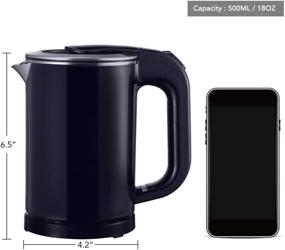 img 3 attached to Eglaf 0.5L Small Electric Kettle - Portable Stainless Steel Travel Kettle - Plastic-Free Water Touch Inner Surface, Cool Touch Outer Surface (Dark Blue)