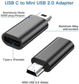 img 3 attached to 🔌 Адаптер USB C к Mini USB, (4 штуки) Женский разъем Type C к Мини USB Мужской - Поддерживает зарядку и синхронизацию данных - Совместим с GoPro Hero 3+, контроллером PS3, MP3 плеером, видеорегистратором, цифровой камерой и другими устройствами (черный)