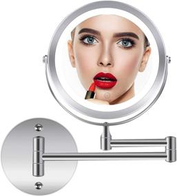 img 4 attached to 🪞 Large 8-inch LED Lighted Wall Mount Makeup Mirror with 5X Magnification, Double-Sided Swivel Mirror for Bathroom Hotel, 360° Extendable Arm and Touch Control - Upgraded 2021 Edition