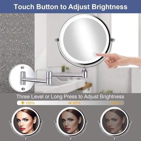 img 1 attached to 🪞 Large 8-inch LED Lighted Wall Mount Makeup Mirror with 5X Magnification, Double-Sided Swivel Mirror for Bathroom Hotel, 360° Extendable Arm and Touch Control - Upgraded 2021 Edition