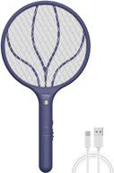 🪰 rechargeable fly swatter racket - handheld bug zapper with led light | usb charging electric mosquito & fly insect killer | indoor outdoor navy blue logo