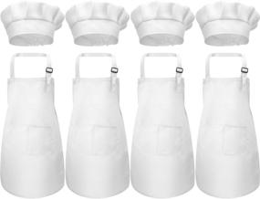 img 4 attached to 👧 CHENGU Kids Apron and Chef Hat Set: 8-Piece Adjustable Child Aprons with Pockets for Cooking and Baking (Medium, White)