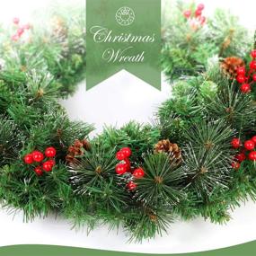 img 3 attached to 🎄 LASPERAL 24 Inch Traditional Pre-lit Christmas Wreath with Lights, Balls, Snowflakes, Red Berries, Pine Cones - Battery Operated 40 Lights - Ideal for Front Door Décor