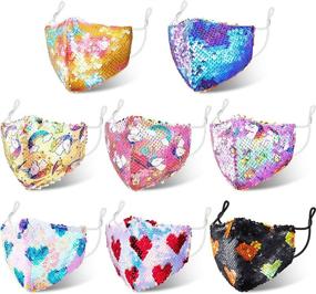 img 4 attached to 🎭 Nuanchu 8-Piece Glitter Kids Mask: Reusable Sequin Face Cloth for Boys and Girls - Sparkle with Hearts, Unicorns, and Stars! Ideal Everyday Protection in Various Styles