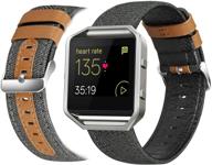 🔲 eseekgo fitbit blaze bands for men and women with frame - classic canvas fabric and micro fiber leather strap replacement with metal frame - black (large) logo