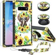 🌻 stylish floral sunflower samsung galaxy s10 plus case with tempered glass screen protector and convenient features - lanyard ring holder, kickstand, finger grip stand - for women and girls, compatible with s10 plus 6.4" square phone logo